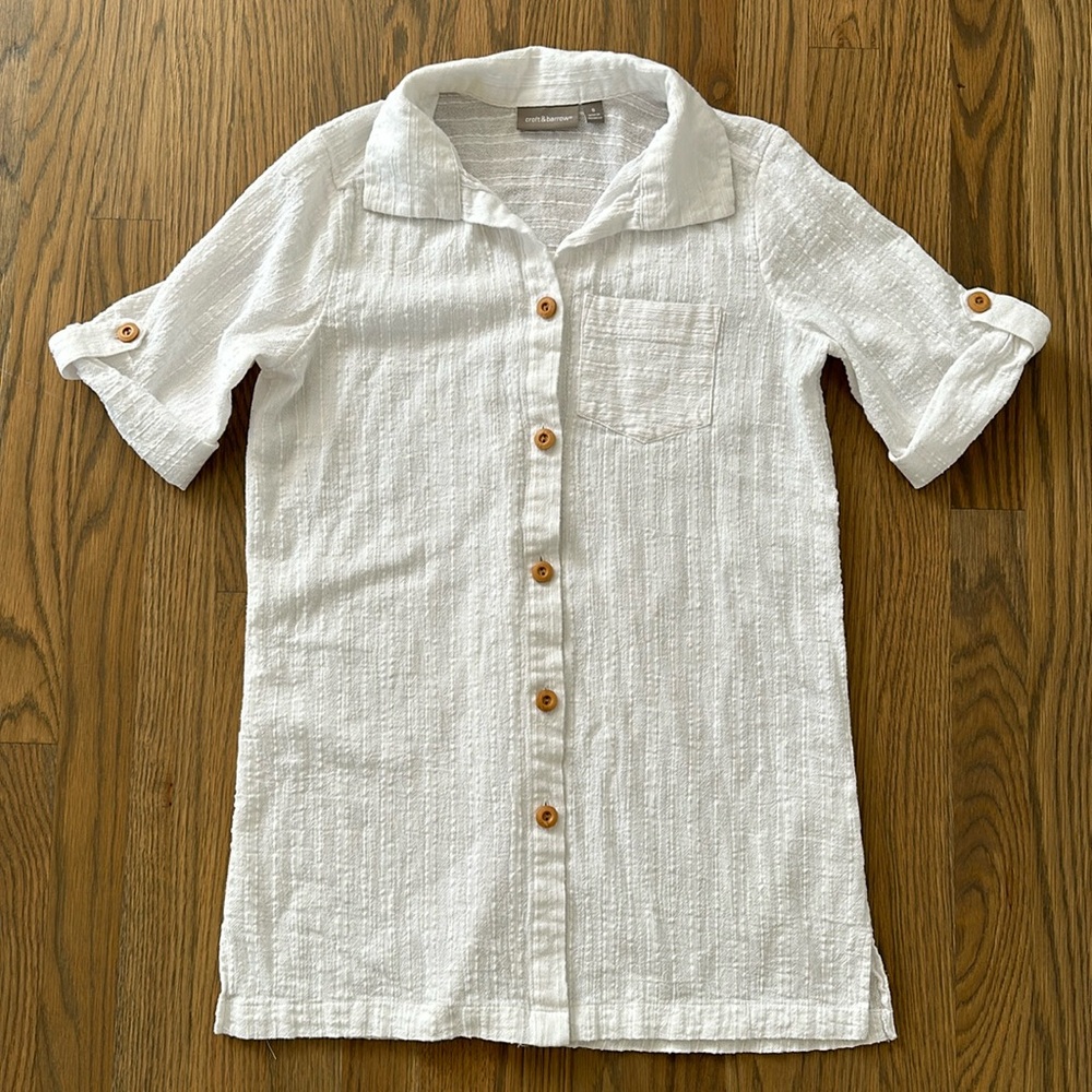 Croft & Barrow 100% Cotton Tunic sz Small Women White Shirt Button Swim Cover Up